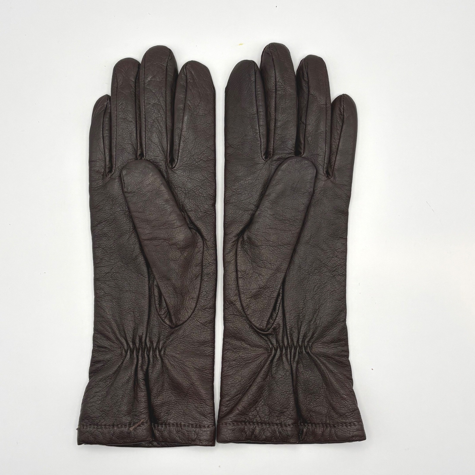 Grandoe Brown Leather Gloves Womens Medium 100% Acrylic Knit Lined Winter Dress